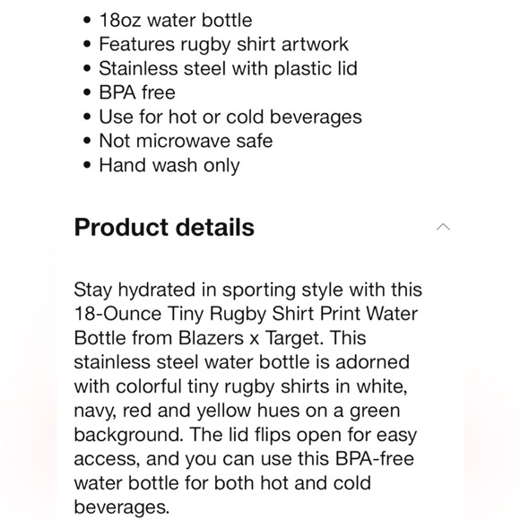 Rowing Blazers Rugby Shirts Water Botte 18 oz Stainless Steel Target Collab - Picture 7 of 7
